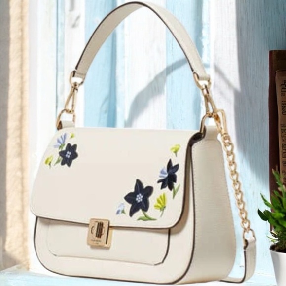 Kate Spade NWT Leather Phoebe Floral Appliqué Meringue Crossbody   Bag - Picture 3 of 7